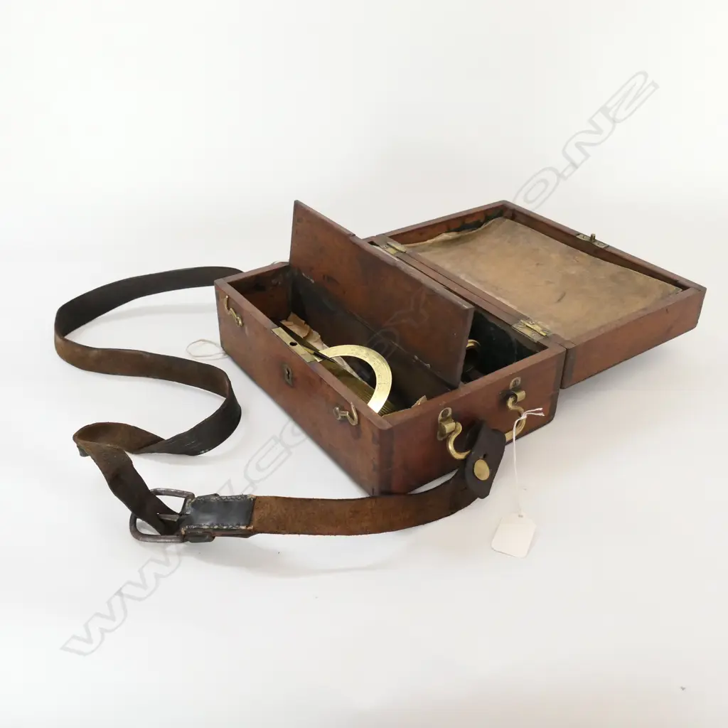 A PANTOMETER (PRECISION EQUERRE) OR SURVEYOR'S CROSS, (PROB. FRENCH). IN BOX w BRASS PROTRACTOR, DIVIDERS & RULE. Image 1++